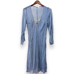 🔴 Y London crinkled sheer beach cover, long split sleeve, blue grey sz M(42 Eur)